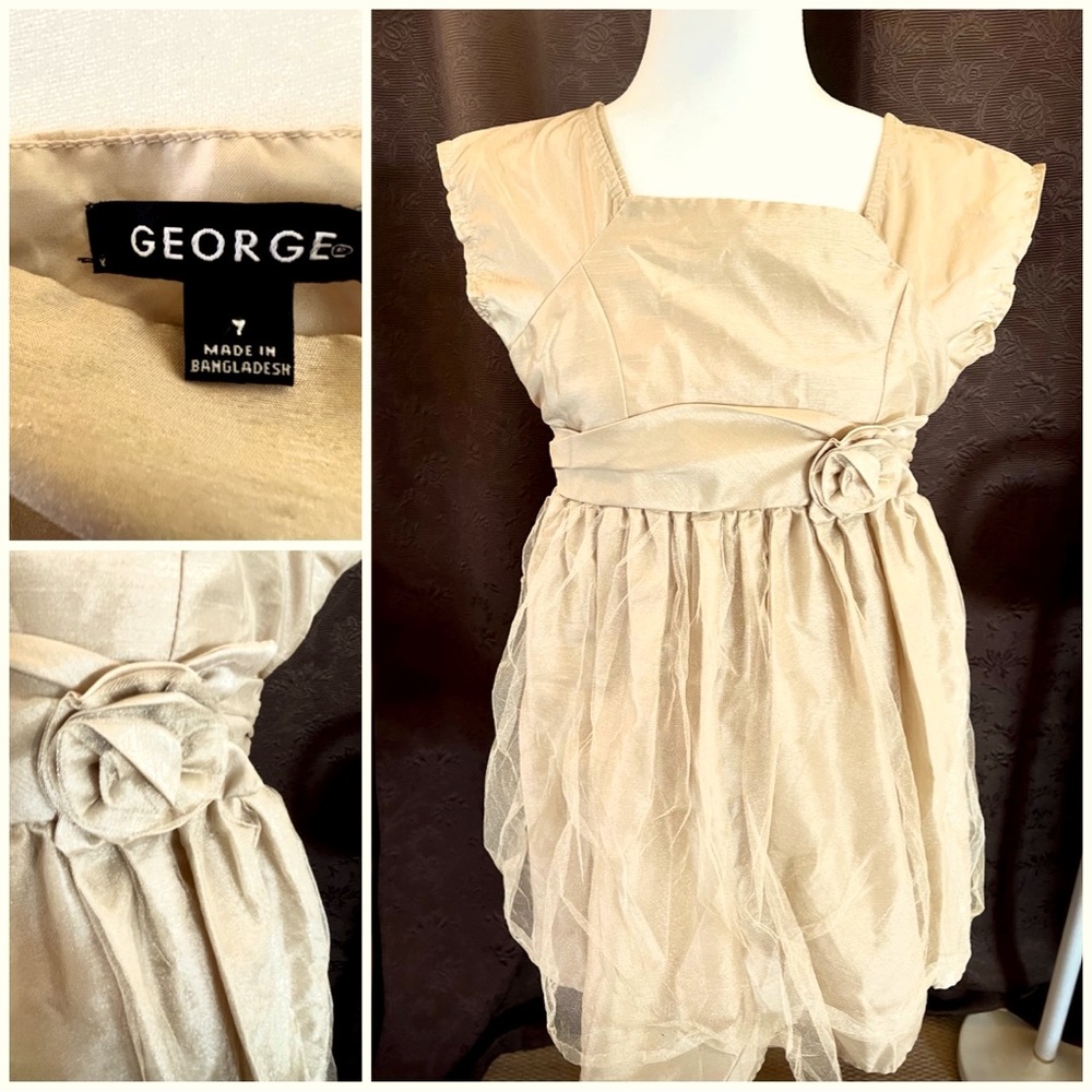 George gold Silk like and tulle dress size girl 7